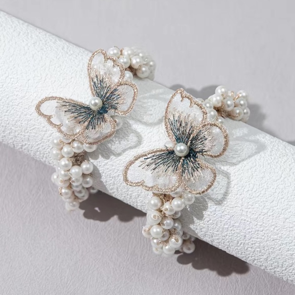 TWO Butterfly & Pearls Hair Ties